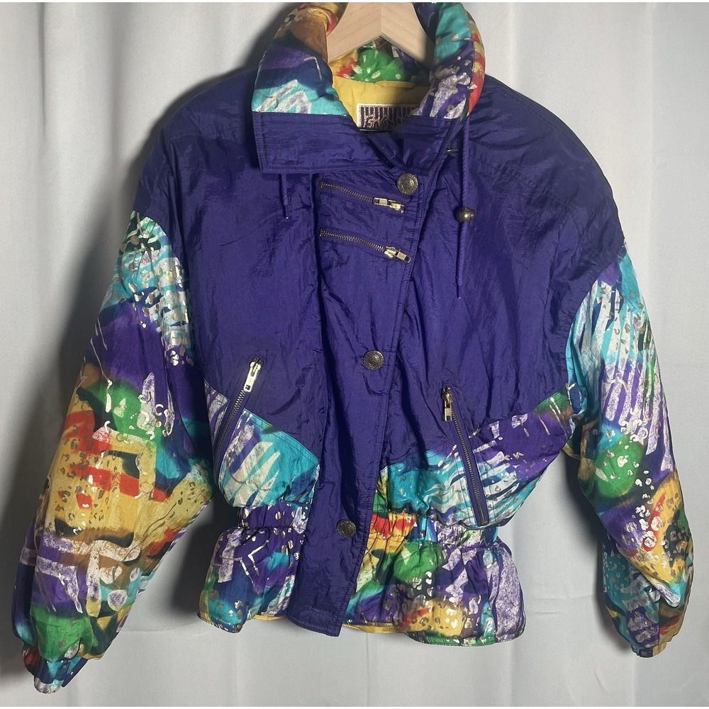 Vintage 90s 80's Multi‎ Bright Colored EAST WEST Puffer Ski Jacket Size Small